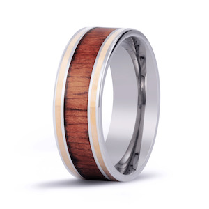 Hawaiian Koa Wood Titanium & Gold Ring - Classic