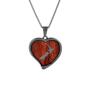 Ancient Kauri Heart Necklace - Gunmetal