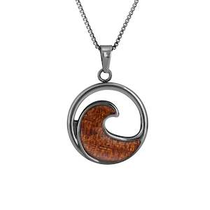 Kauri Wave Necklace: Ancient Kauri Wave Necklace - Gunmetal