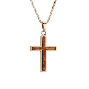 Ancient Kauri Cross Necklace - Rose Gold