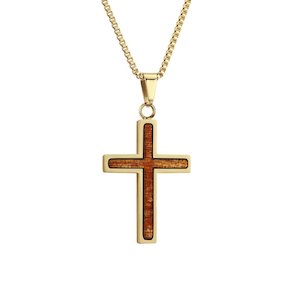 Ancient Kauri Cross Necklace - Yellow Gold