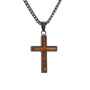 Ancient Kauri Cross Necklace - Gunmetal