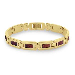 Koa Mens Link Bracelet: Hawaiian Koa Wood Men's Link Bracelet - Yellow Gold