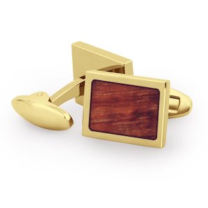 Hawaiian Koa Wood Rectangular Cufflinks - Yellow Gold