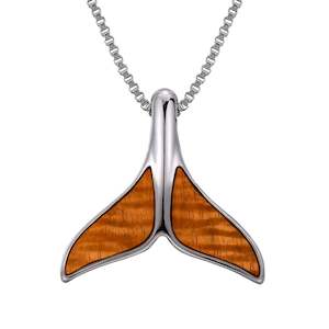 Hawaiian Koa Wood Whale Tail Necklace