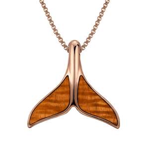 Hawaiian Koa Wood Whale Tail Necklace - Rose Gold