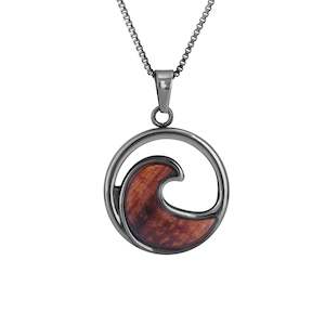 Hawaiian Koa Wood Wave Necklace - Gunmetal