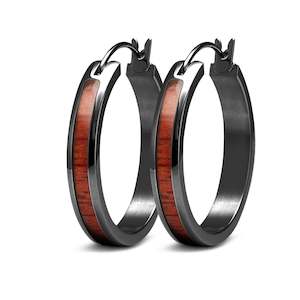 Hawaiian Koa Wood Hoop Earrings - Gunmetal