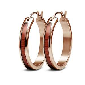 Hawaiian Koa Wood Hoop Earrings - Rose Gold