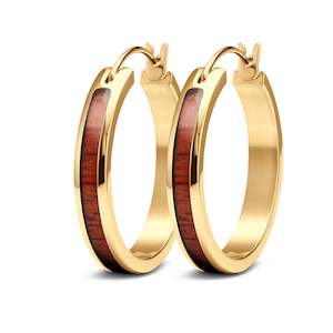 Hawaiian Koa Wood Hoop Earrings - Yellow Gold