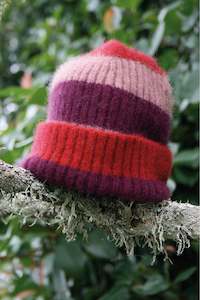 Lothlorian - Child's Stripe Rib Beanie in Merino Wool and Possum Fur