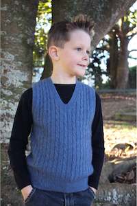 Clothing: Lothlorian - Boy's Cable Vest in Merino Wool and Possum Fur