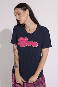 WORLD 5065 Love T-Shirt Navy w/ Furry Love in Pink (UNISEX)