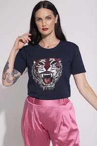 WORLD 5065 Love T-Shirt Navy w/ Pink Sequin Tiger (UNISEX)