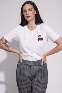 WORLD 5065 Love T-Shirt White w/ Small Sequin Cherries (UNISEX)