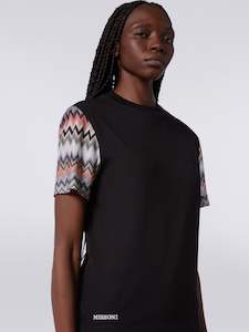 Clothing: Missoni Short Sleeve Black  T with Zigzag Sleeves - DS24SL03-BJ00JU