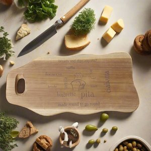 Wavy Teak Bread & Cheese Board- Engraved