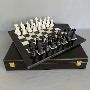 Black & White Marble Chess Set 40cm with case