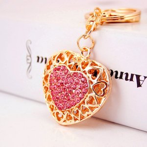 Diamante Key Ring-Pink Heart