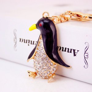 Diamante Key Ring-Penguin