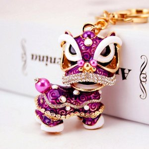 Diamante Key Ring-Lion Dance Purple