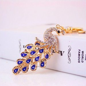 Diamante Key Ring-Peacock