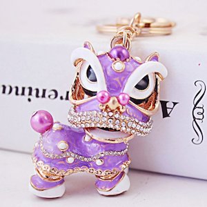 Diamante Key Ring-Lion Dance Light Purple