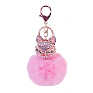 Diamante Key Ring-Fuzzy Fox Pink