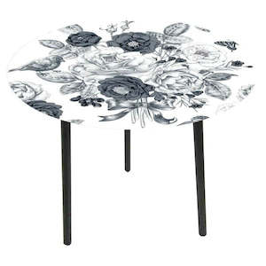 Glass Top Side Table-Bird & Flowers