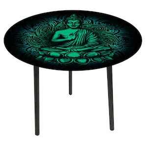 Glass Top Side Table - Buddha on Lotus