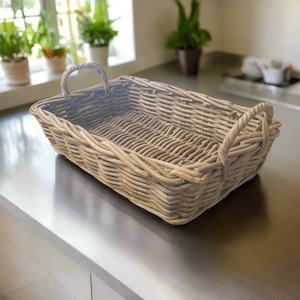 Rectangular Cane Trays Grey Color-Medium