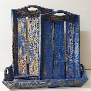 Rustic Wooden Tray Blue-Medium