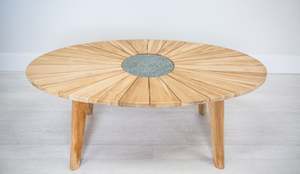 Sunburst Teak Coffee Table (with slate insert)