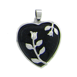 China, glassware and earthenware wholesaling: Blue Goldstone Heart with Rose Pendant