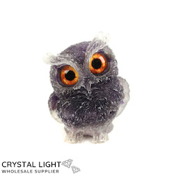 China, glassware and earthenware wholesaling: Resin Owl Small - Chevron Amethyst