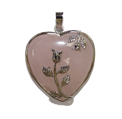 Rose Quartz Heart with Rose Pendant