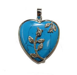 China, glassware and earthenware wholesaling: Blue Howlite Heart with Rose Pendant