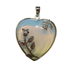 China, glassware and earthenware wholesaling: Opalite Heart with Rose Pendant