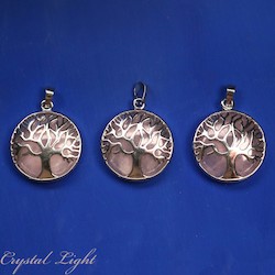 Rose Quartz Tree Of Life Round Pendant