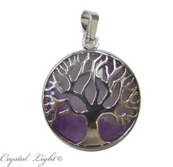 Chevron Amethyst Tree of Life Round Pendant