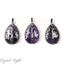 Chevron Amethyst Tree of Life Teardrop Pendant