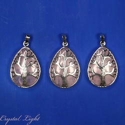 Rose Quartz Tree Of Life Teardrop Pendant