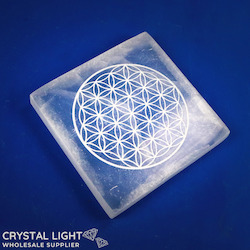 Selenite Flower of Life Square Plate