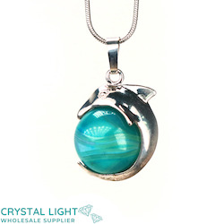 China, glassware and earthenware wholesaling: Blue Agate Dolphin Sphere Pendant