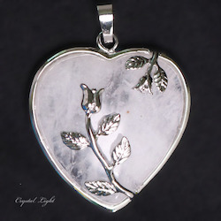 China, glassware and earthenware wholesaling: Clear Quartz Heart with Rose Pendant