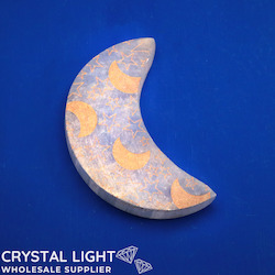 China, glassware and earthenware wholesaling: Selenite Gold Etched Moon