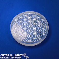 China, glassware and earthenware wholesaling: Selenite Flower of Life Round Plate