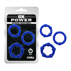 2D - GK POWER - BEADED COCK RINGS  SET OF 3 - BLUE - CN-330300013