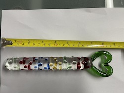 8A - GLASS DONG - MULTI COLOUR DOTS WITH HEART HANDLE - XAP77-1