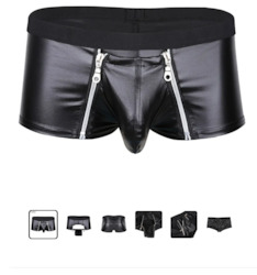 S - BOXERS - WET LOOK - 2 ZIP FRONT  - XL - SJ-LL-TRUNKS**